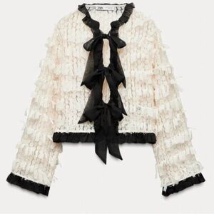 NWT Zara Ivory Ruffle-Trim Sheer Blouse